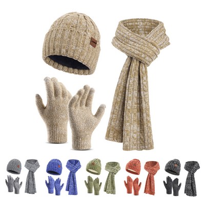 Winter Beanie Hat Scarf Gloves Set