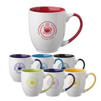 Two-Tone Bistro Style Ceramic Mug with Contrasting Handle, 16 oz.