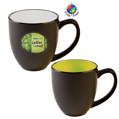 14 Oz. Vitrified Two-Tone Hilo Black/Green Bistro Mug - Full Color - Dishwasher Resistant