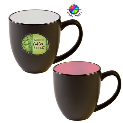 14 Oz. Vitrified Two-Tone Hilo Black/Pink Bistro Mug - Full Color - Dishwasher Resistant