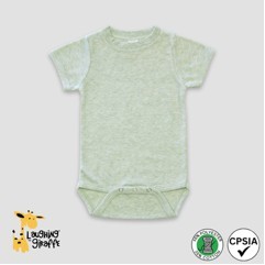 Baby Short Sleeve Crew Neck Bodysuit Sage Heather 65% Polyester 35% Cotton- Laughing Giraffe®