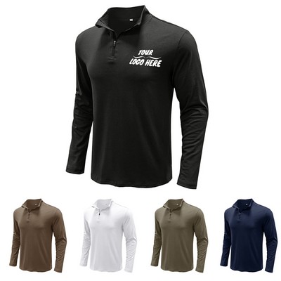 Men's Long Sleeve Zip-Up Polo Shirt