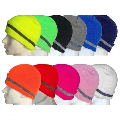 Knitted Beanie with Safety Reflective Stripe