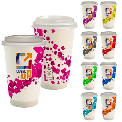 16 oz. Full Color Floating Cube Paper Cup With Lid