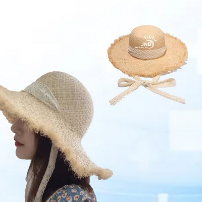 Straw Summer Sun Hat with Chin Strap for Secure Fit