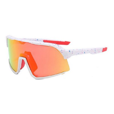 Goggle Sunglasses - Red Mirror Lenses - White and Red Frames