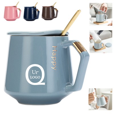 400Ml Ceramic Coffee Mug W/Lid