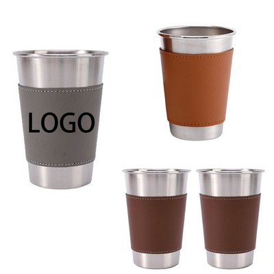 5.7 Ounce (170ml) Stainless Steel With Leather Cover Shot Drinking Cups