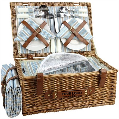 Picnic Basket Set for 4 with Wicker Design and Complete Kit