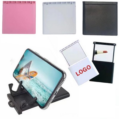 2-in-1 ABS Portable Foldable Phone Holder Stand w/Makeup Mirror