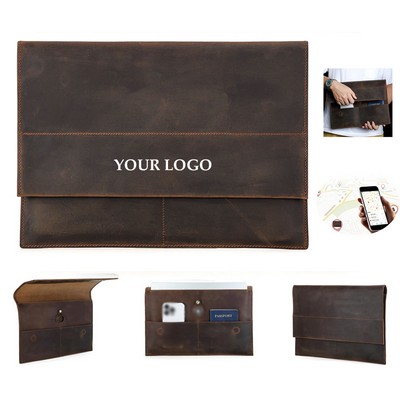 Leather Slim Laptop Business Portfolio With Airtag