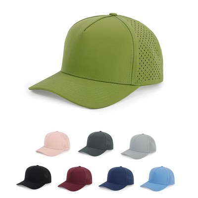 Stock Solid Color Quick Dry Poly 5-Panel Cap w/ Perforated Back Panels