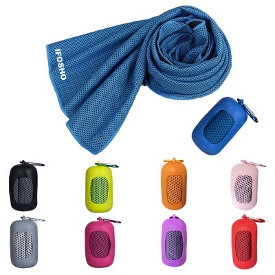 Portable Quick-Dry Microfiber Cooling Towels with Silicone Case 35" x 12" for Neck Face Gym Workout