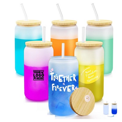 16oz Color Changing Glass Cups with Lids and Straws