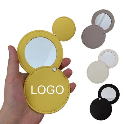 PU Leather Round Makeup Mirror