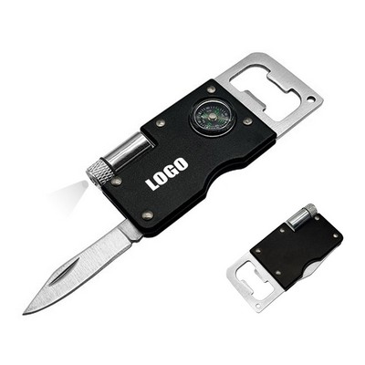 Multi-Function Bottle Opener with Integrated Knife Flashlight and Compass