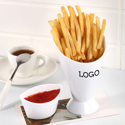 PP Plastic French Fry Holder Cone Dipping Cup w/Detachable Sauce Cup