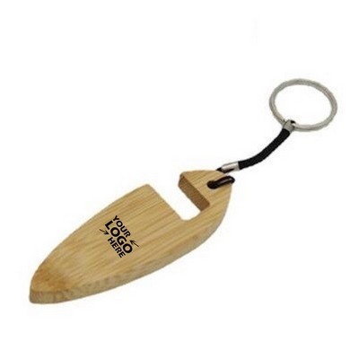 Leaf Shaped Bamboo Phone Stand Keychain