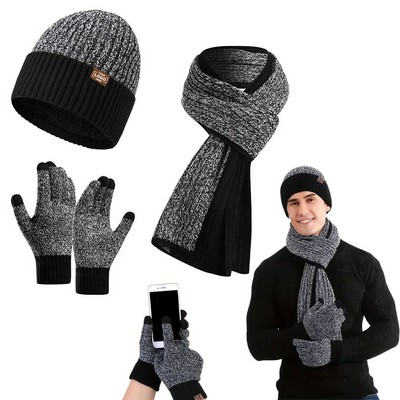 Winter Hat Warmer Long Scarf Touchscreen Gloves Set