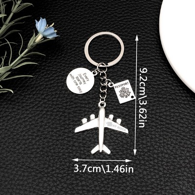 Airplane Shape Key Chain with Passport Round Pendant Airline Company Giveaway