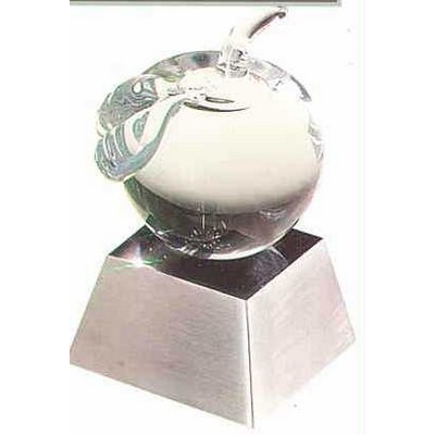 3" Glass Apple Award on Aluminum metal base (Clear)