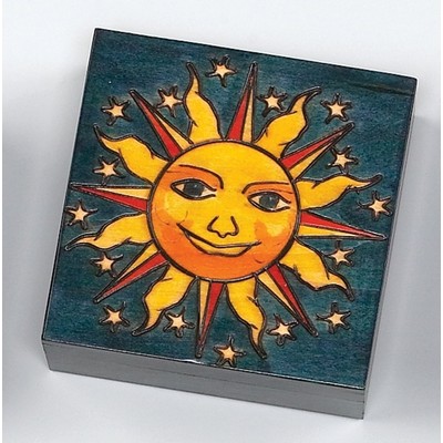 Bryon Allen Dark Blue Wood Box Sun Decoration (4-7/8"x4-5/8"x2")