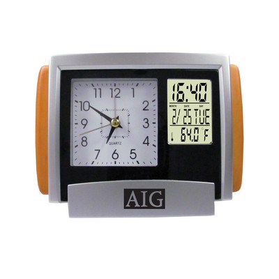 Dual Time Analog and Digital Alarm Clock w/ Calendar