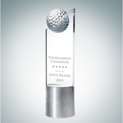 Golf Pinnacle Optical Crystal Award w/ Aluminum Base