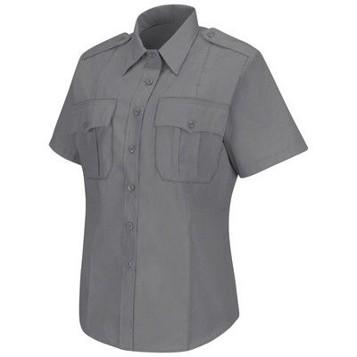 Women's New Dimension® Stretch Poplin Shirt w/Short Sleeve - Gray