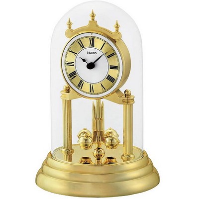 Seiko Anniversary Clock Gold-Tone Glass Dome Rotating Pendulum