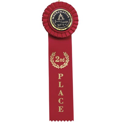 2nd Place Red Rosette Ribbon w/2" Space for Mylar Insert