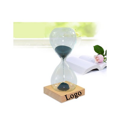 Magnetic 3 Minute Hourglass w/Wooden Base