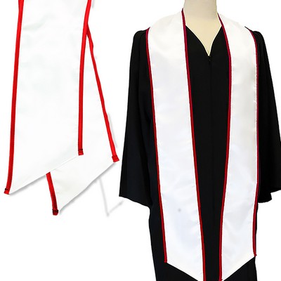 White 84" Graduation Stole with Red Binded Edge