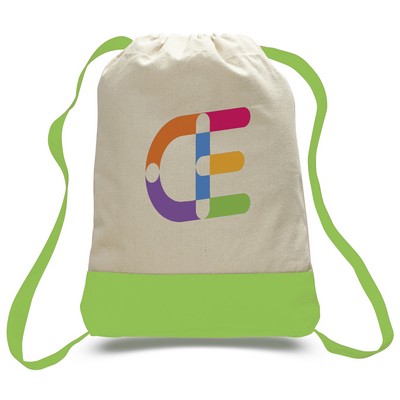 CANVAS SPORT BACK PACK (Imprinted)-- Natural Beige/Lime