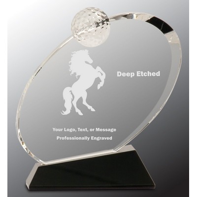 7 1/4" Clear Crystal Oblong Golf Award on Black Crystal Base Crystal Award