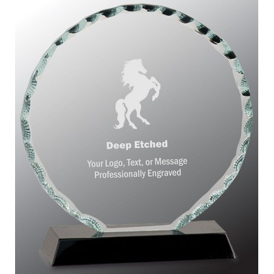 6 1/2" Round Facet Glass Award on Black Base