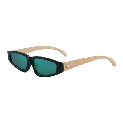 Bamboo Sunglasses - Green Mirror Lenses - Black Frames