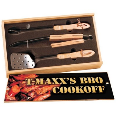 Wooden Pine BBQ Set - 3 pcs