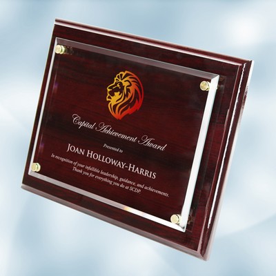 Color Imprinted Floating Acrylic on Rosewood Piano Finish Horizontal/Vertical Wall Plaque (S)