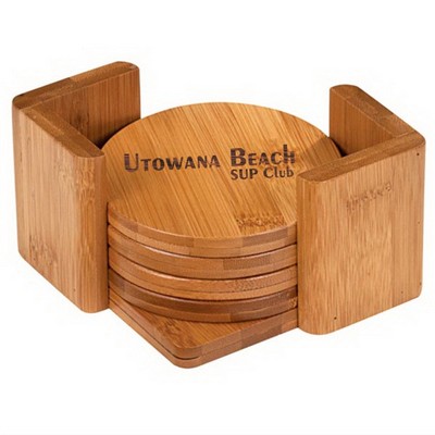 Six Piece Bamboo Coaster Set w/Holder