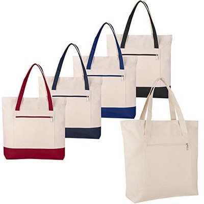 Bags: Heavy Canvas Large Size Fancy Zippered 12oz.Travel Tote Bags, Canvas Tote Bags