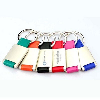 Chrome Leatherette Metal Keychain