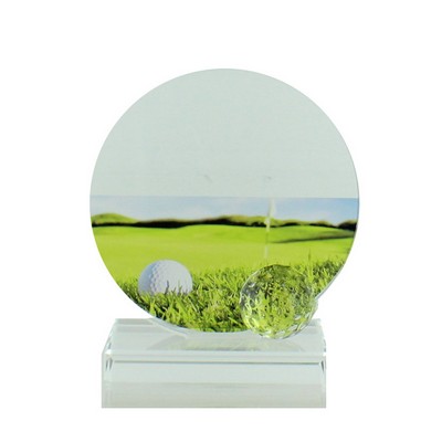 5 ¾" Glass Golf Trophy Award w/Ball & Color Printed Golf Image