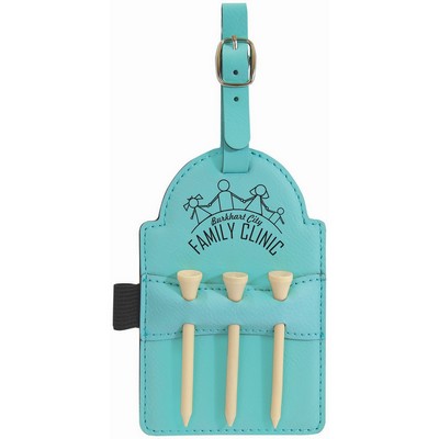 Teal Laser Engraved Leatherette Golf Bag Tag with 3 Wooden Tees (5" x 3 1/4")