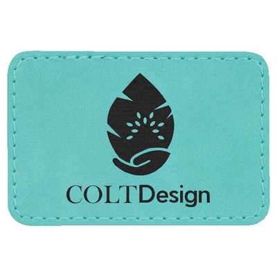 Rectangle Engraved Patch with Adhesive, Teal Faux Leather, 3" x 2"