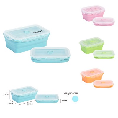 1200ml Silicone Folding Lunch Box Collapsible Bowl Bento Lunch Box W/Lid and Air Plug