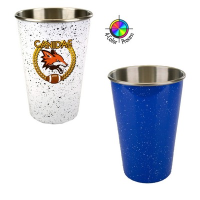 16.5 Oz. Blue/Silver Speckled Enamel Pint Glass (4 Color Process)