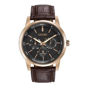 Citizen® Men's Corso Eco-Drive® Watch w/Brown Leather Strap & Rose Gold-Tone Case