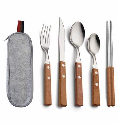 Tableware 5 pcs Set with Wooden Handle