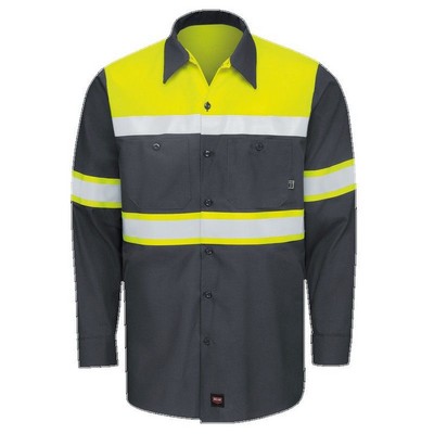 Red Kap™ Long Sleeve Hi-Visibility RipStop Color Block Work Shirt - Yellow/Silver/Charcoal Gray